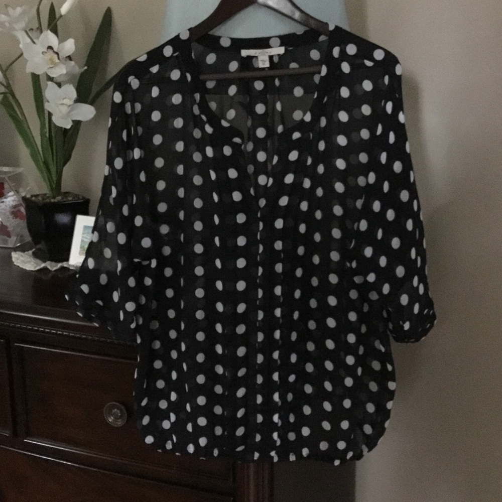 Fever Black and White Polka Dot Blouse